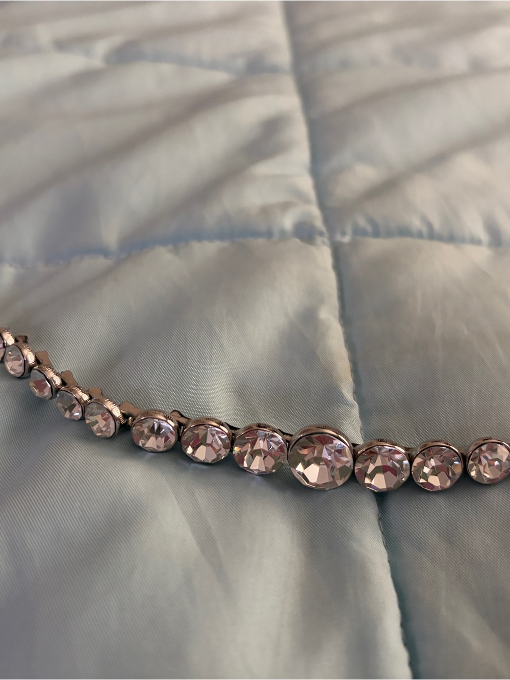 VINTAGE -Crystal Rhinestone Tennis Necklace - Clear Silver